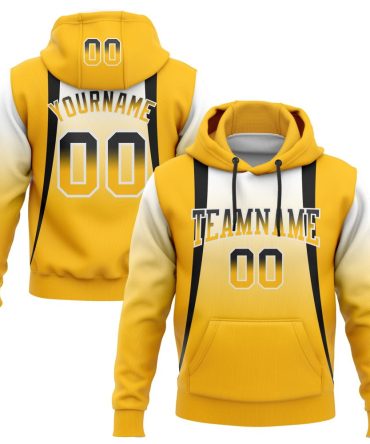 Custom White Black-Old Gold Fade Fashion Line Sports Pullover Sweatshirt Hoodie, Gift For Football, Baseball, Hockey, Basketball, Softball & Rugby Fans