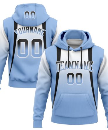 Custom White Black-Light Blue Fade Fashion Line Sports Pullover Sweatshirt Hoodie, Gift For Football, Baseball, Hockey, Basketball, Softball & Rugby Fans