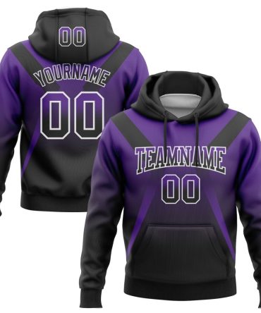 Custom Purple Black-White Fade Fashion Arrow Sports Pullover Sweatshirt Hoodie, Gift For Football, Baseball, Hockey, Basketball, Softball & Rugby Fans