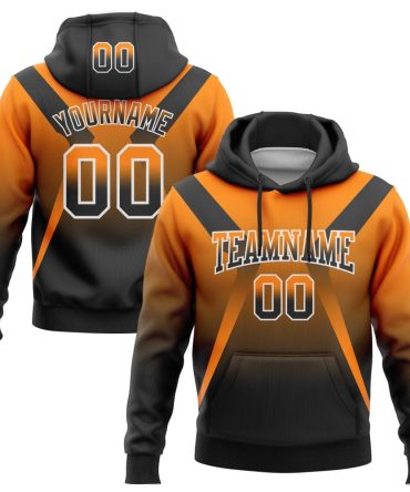 Custom Bay Orange Black-White Fade Fashion Arrow Sports Pullover Sweatshirt Hoodie, Gift For Football, Baseball, Hockey, Basketball, Softball & Rugby Fans