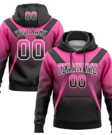 Custom Pink Black-White Fade Fashion Arrow Sports Pullover Sweatshirt Hoodie, Gift For Football, Baseball, Hockey, Basketball, Softball & Rugby Fans