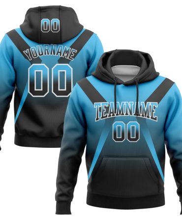 Custom Sky Blue Black-White Fade Fashion Arrow Sports Pullover Sweatshirt Hoodie, Gift For Football, Baseball, Hockey, Basketball, Softball & Rugby Fans
