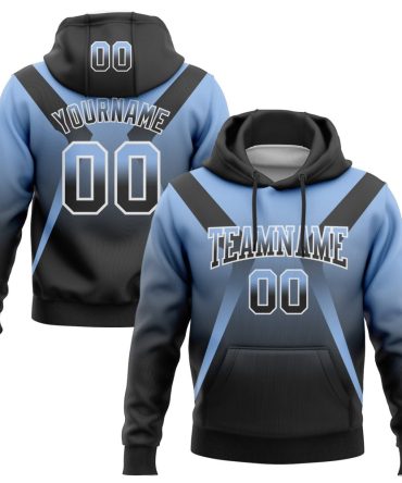 Custom Light Blue Black-White Fade Fashion Arrow Sports Pullover Sweatshirt Hoodie, Gift For Football, Baseball, Hockey, Basketball, Softball & Rugby Fans