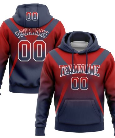 Custom Red Navy-White Fade Fashion Arrow Sports Pullover Sweatshirt Hoodie, Gift For Football, Baseball, Hockey, Basketball, Softball & Rugby Fans