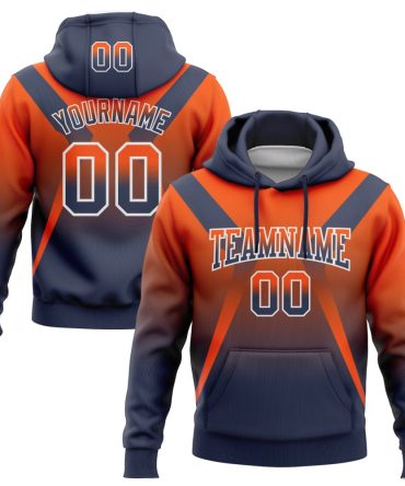 Custom Orange Navy-White Fade Fashion Arrow Sports Pullover Sweatshirt Hoodie, Gift For Football, Baseball, Hockey, Basketball, Softball & Rugby Fans