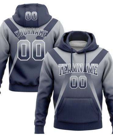 Custom Gray Navy-White Fade Fashion Arrow Sports Pullover Sweatshirt Hoodie, Gift For Football, Baseball, Hockey, Basketball, Softball & Rugby Fans