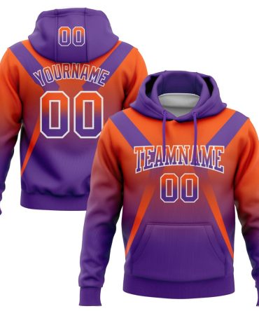 Custom Orange Purple-White Fade Fashion Arrow Sports Pullover Sweatshirt Hoodie, Gift For Football, Baseball, Hockey, Basketball, Softball & Rugby Fans