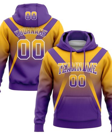 Custom Gold Purple-White Fade Fashion Arrow Sports Pullover Sweatshirt Hoodie, Gift For Football, Baseball, Hockey, Basketball, Softball & Rugby Fans