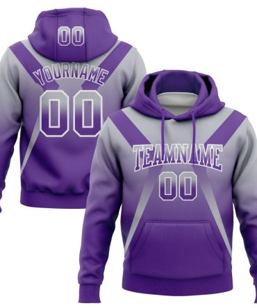 Custom Gray Purple-White Fade Fashion Arrow Sports Pullover Sweatshirt Hoodie, Gift For Football, Baseball, Hockey, Basketball, Softball & Rugby Fans