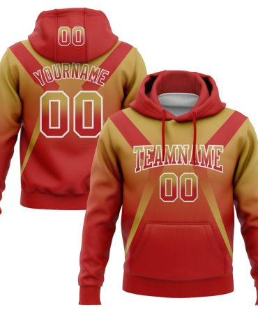 Custom Old Gold Red-White Fade Fashion Arrow Sports Pullover Sweatshirt Hoodie, Gift For Football, Baseball, Hockey, Basketball, Softball & Rugby Fans