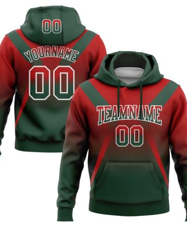 Custom Red Green-White Fade Fashion Arrow Sports Pullover Sweatshirt Hoodie, Gift For Football, Baseball, Hockey, Basketball, Softball & Rugby Fans