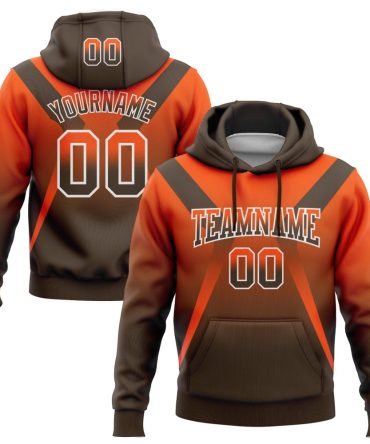 Custom Orange Brown-White Fade Fashion Arrow Sports Pullover Sweatshirt Hoodie, Gift For Football, Baseball, Hockey, Basketball, Softball & Rugby Fans