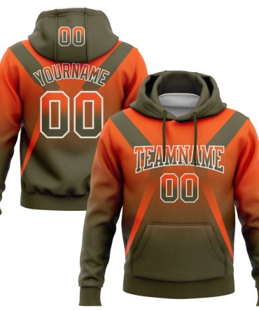 Custom Orange Olive-White Fade Fashion Arrow Sports Pullover Sweatshirt Hoodie, Gift For Football, Baseball, Hockey, Basketball, Softball & Rugby Fans