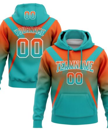 Custom Orange Aqua-White Fade Fashion Arrow Sports Pullover Sweatshirt Hoodie, Gift For Football, Baseball, Hockey, Basketball, Softball & Rugby Fans