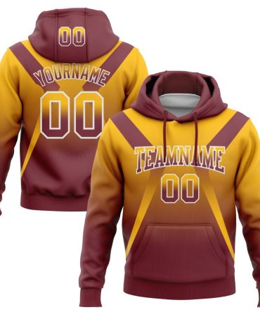 Custom Gold Burgundy-White Fade Fashion Arrow Sports Pullover Sweatshirt Hoodie, Gift For Football, Baseball, Hockey, Basketball, Softball & Rugby Fans