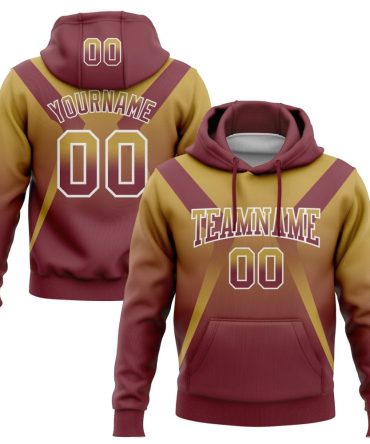 Custom Old Gold Burgundy-White Fade Fashion Arrow Sports Pullover Sweatshirt Hoodie, Gift For Football, Baseball, Hockey, Basketball, Softball & Rugby Fans