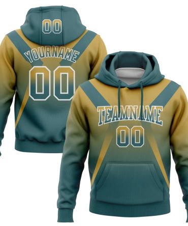 Custom Old Gold Midnight Green-White Fade Fashion Arrow Sports Pullover Sweatshirt Hoodie, Gift For Football, Baseball, Hockey, Basketball, Softball & Rugby Fans