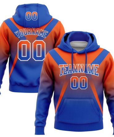 Custom Orange Thunder Blue-White Fade Fashion Arrow Sports Pullover Sweatshirt Hoodie, Gift For Football, Baseball, Hockey, Basketball, Softball & Rugby Fans