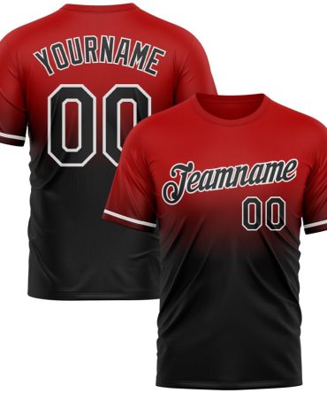 Custom Red Black-White Fade Fashion Performance T-Shirt, For Football, Baseball, Hockey, Basketball, Softball & Rugby Fans
