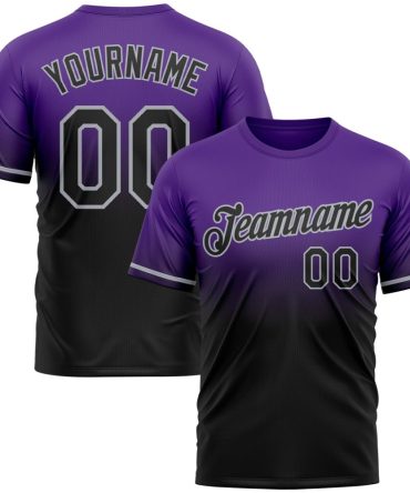 Custom Purple Black-Gray Fade Fashion Performance T-Shirt, For Football, Baseball, Hockey, Basketball, Softball & Rugby Fans