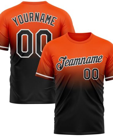 Custom Orange Black-White Fade Fashion Performance T-Shirt, For Football, Baseball, Hockey, Basketball, Softball & Rugby Fans