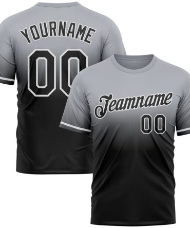 Custom Gray Black-White Fade Fashion Performance T-Shirt, For Football, Baseball, Hockey, Basketball, Softball & Rugby Fans