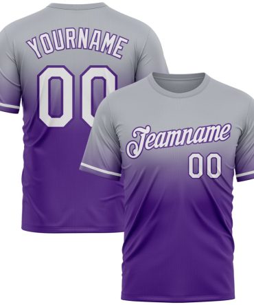 Custom Gray White-Purple Fade Fashion Performance T-Shirt, For Football, Baseball, Hockey, Basketball, Softball & Rugby Fans