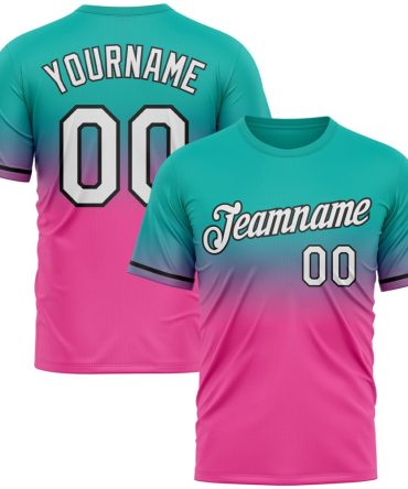 Custom Aqua Pink-Black Fade Fashion Performance T-Shirt, For Football, Baseball, Hockey, Basketball, Softball & Rugby Fans