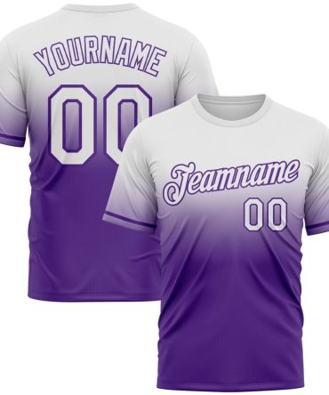 Custom White Purple Fade Fashion Performance T-Shirt, For Football, Baseball, Hockey, Basketball, Softball & Rugby Fans
