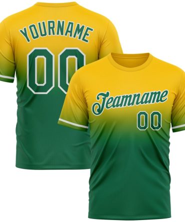 Custom Yellow Kelly Green-White Fade Fashion Performance T-Shirt, For Football, Baseball, Hockey, Basketball, Softball & Rugby Fans