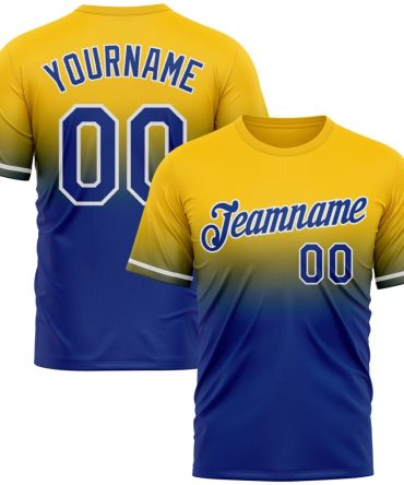 Custom Yellow Royal-White Fade Fashion Performance T-Shirt, For Football, Baseball, Hockey, Basketball, Softball & Rugby Fans