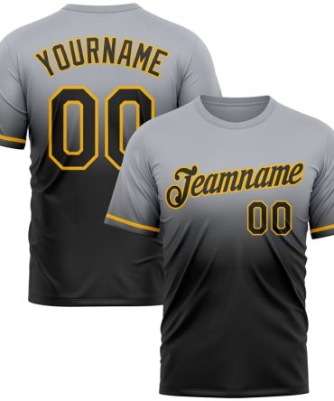 Custom Gray Black-Gold Fade Fashion Performance T-Shirt, For Football, Baseball, Hockey, Basketball, Softball & Rugby Fans