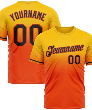 Custom Yellow Black-Orange Fade Fashion Performance T-Shirt, For Football, Baseball, Hockey, Basketball, Softball & Rugby Fans