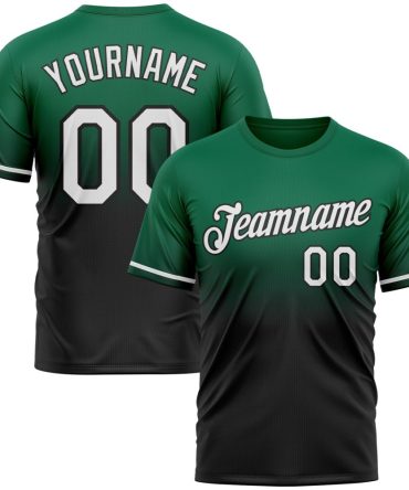 Custom Kelly Green White-Black Fade Fashion Performance T-Shirt, For Football, Baseball, Hockey, Basketball, Softball & Rugby Fans