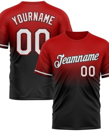 Custom Red White-Black Fade Fashion Performance T-Shirt, For Football, Baseball, Hockey, Basketball, Softball & Rugby Fans