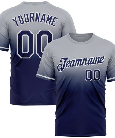 Custom Gray Navy-White Fade Fashion Performance T-Shirt, For Football, Baseball, Hockey, Basketball, Softball & Rugby Fans
