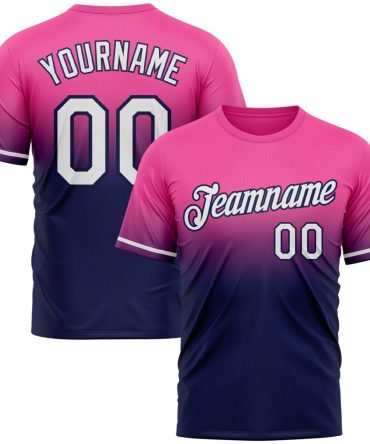 Custom Pink White-Navy Fade Fashion Performance T-Shirt, For Football, Baseball, Hockey, Basketball, Softball & Rugby Fans