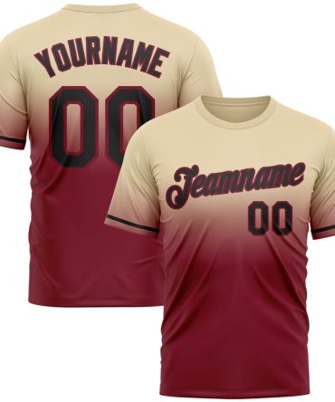 Custom Cream Black-Crimson Fade Fashion Performance T-Shirt, For Football, Baseball, Hockey, Basketball, Softball & Rugby Fans