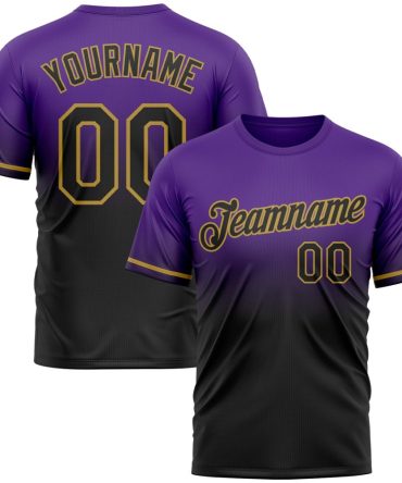 Custom Purple Black-Old Gold Fade Fashion Performance T-Shirt, For Football, Baseball, Hockey, Basketball, Softball & Rugby Fans