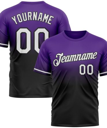 Custom Purple White-Black Fade Fashion Performance T-Shirt, For Football, Baseball, Hockey, Basketball, Softball & Rugby Fans