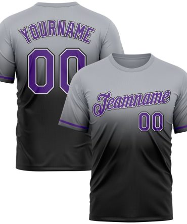 Custom Gray Purple-Black Fade Fashion Performance T-Shirt, For Football, Baseball, Hockey, Basketball, Softball & Rugby Fans