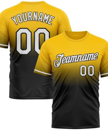 Custom Yellow White-Black Fade Fashion Performance T-Shirt, For Football, Baseball, Hockey, Basketball, Softball & Rugby Fans