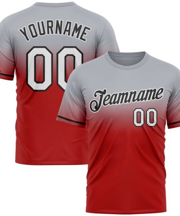 Custom Gray Red-Black Fade Fashion Performance T-Shirt, For Football, Baseball, Hockey, Basketball, Softball & Rugby Fans
