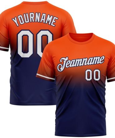 Custom Orange White-Navy Fade Fashion Performance T-Shirt, For Football, Baseball, Hockey, Basketball, Softball & Rugby Fans