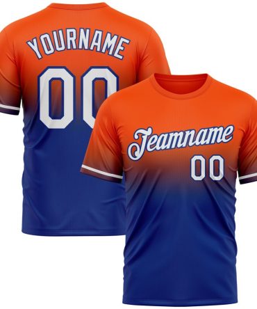 Custom Orange White-Royal Fade Fashion Performance T-Shirt, For Football, Baseball, Hockey, Basketball, Softball & Rugby Fans