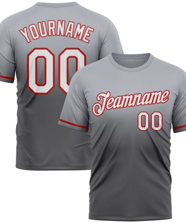 Custom Gray Steel Gray-Red Fade Fashion Performance T-Shirt, For Football, Baseball, Hockey, Basketball, Softball & Rugby Fans