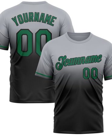 Custom Gray Kelly Green-Black Fade Fashion Performance T-Shirt, For Football, Baseball, Hockey, Basketball, Softball & Rugby Fans