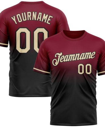 Custom Crimson Cream-Black Fade Fashion Performance T-Shirt, For Football, Baseball, Hockey, Basketball, Softball & Rugby Fans
