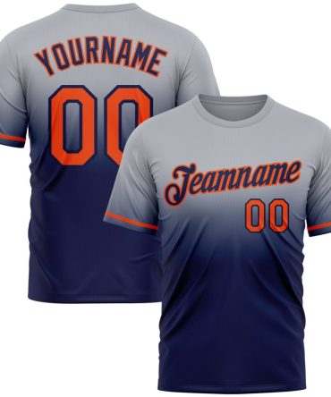 Custom Gray Orange-Navy Fade Fashion Performance T-Shirt, For Football, Baseball, Hockey, Basketball, Softball & Rugby Fans