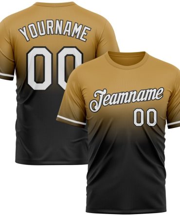 Custom Old Gold White-Black Fade Fashion Performance T-Shirt, For Football, Baseball, Hockey, Basketball, Softball & Rugby Fans